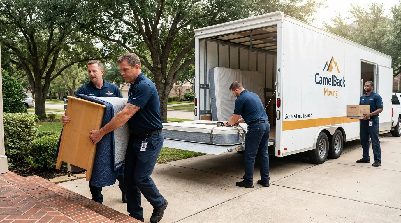 Crew loading residential truck for cross-state move from Wilson, WY